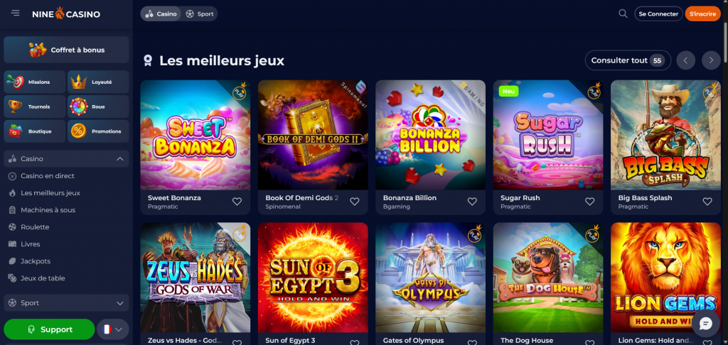 Quels sont les types de jeux proposés par le Nine Casino ?